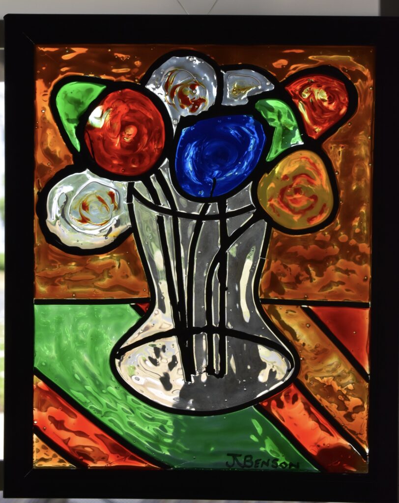A simple stained-glass painting created when testing paint colors.